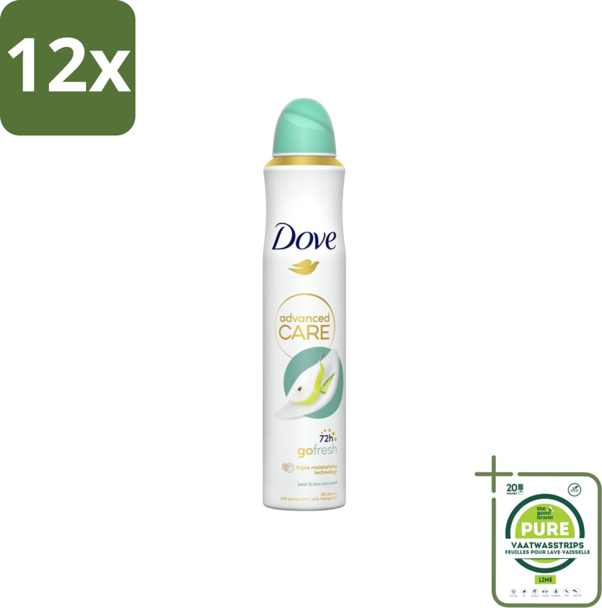 Dove Deodorant Spray - Peer & Aloë Vera - 200 ml - Voordeelverpakking - 12 stuks - Deodorant spray - Anti-transpirant