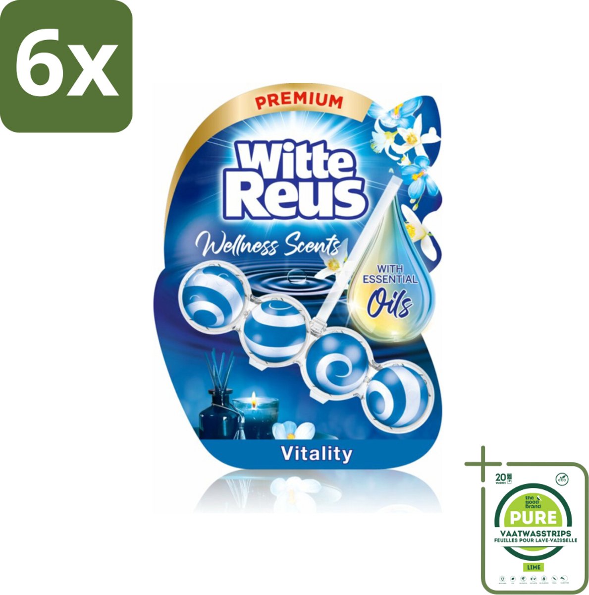 Witte Reus - Wellness Scents Toiletblok - Vitality - 1 Toiletblok - Voordeelverpakking - 6 stuks - Toiletblok - Geur