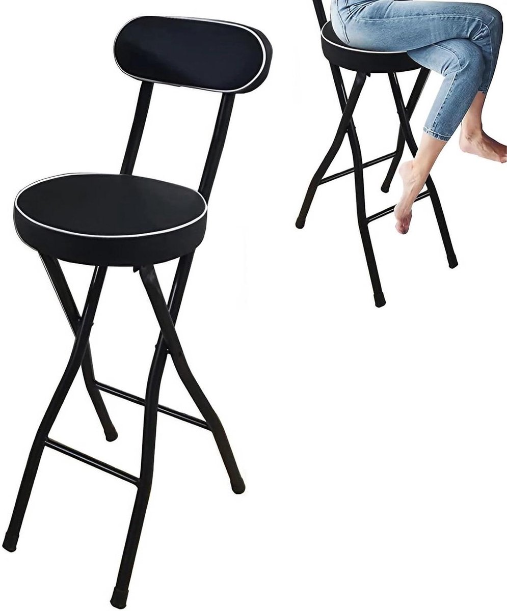 Opvouwbare barkruk - Klapstoel Hoge kruk - Extra zitplaatsen - Met rugleuning - 30 inch - Zwart