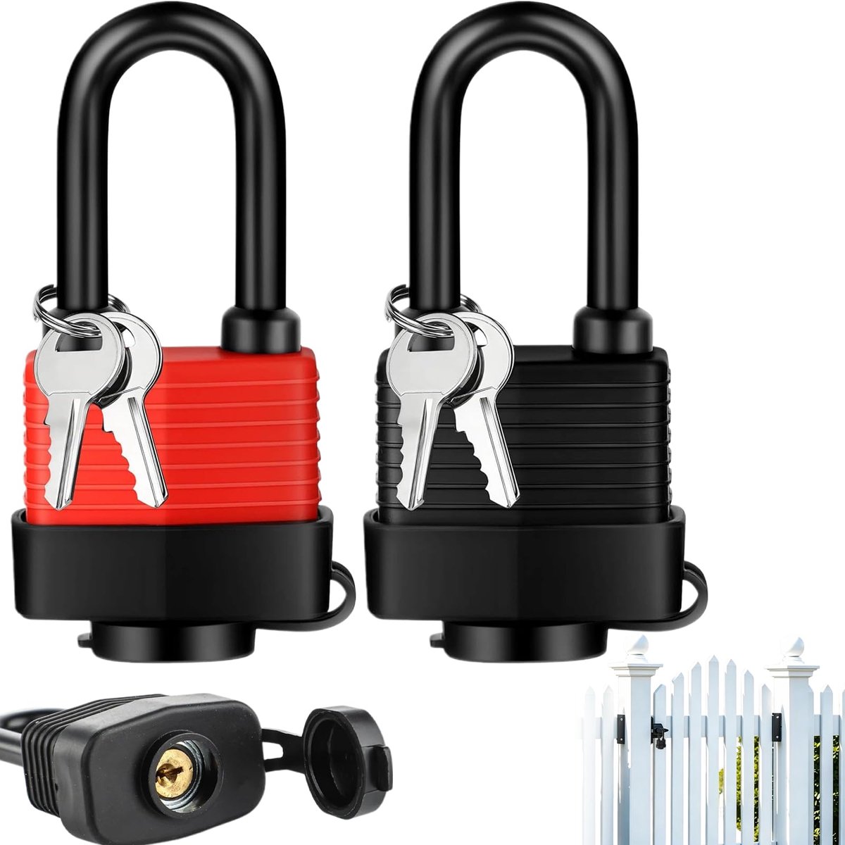 SnelShoppen - Hangslot met Waterdichte Kunststof Mantel, 40 mm Weerbestendig Hangslot met Sleutel, Veiligheidsslot voor Buiten, Garagehek (2 Stuks)