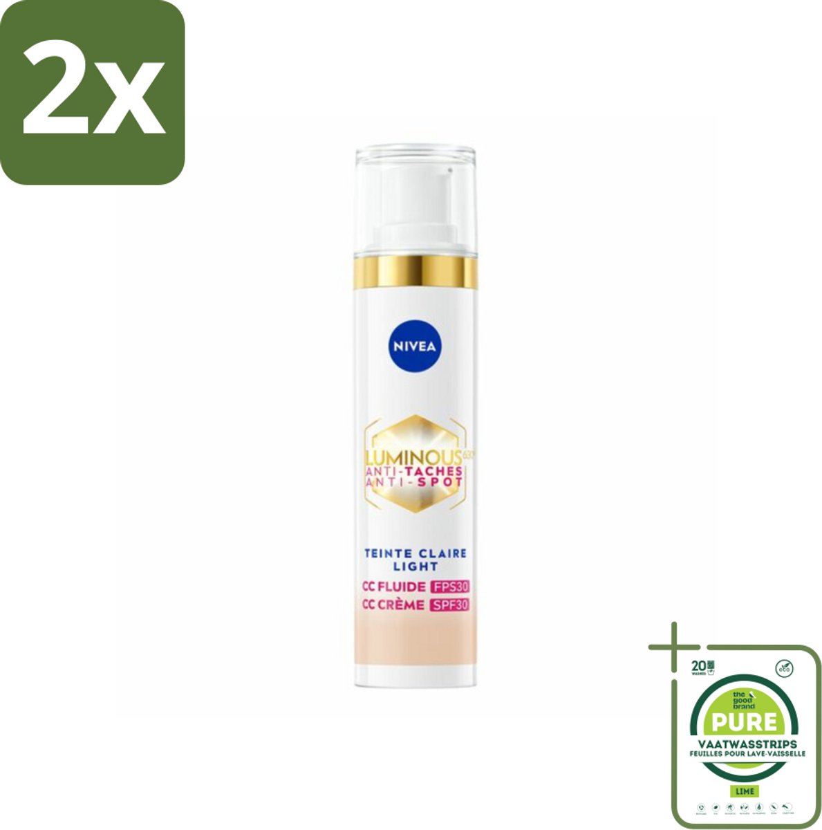 NIVEA - Cellular LUMINOUS630 CC Crème Licht - Gekleurde Dagcrème - Tegen Pigmentvlekken - SPF 30 - 40 ml - Voordeelverpakking - 2 stuks - Gekleurde dagcrème - Anti-pigmentvlekken