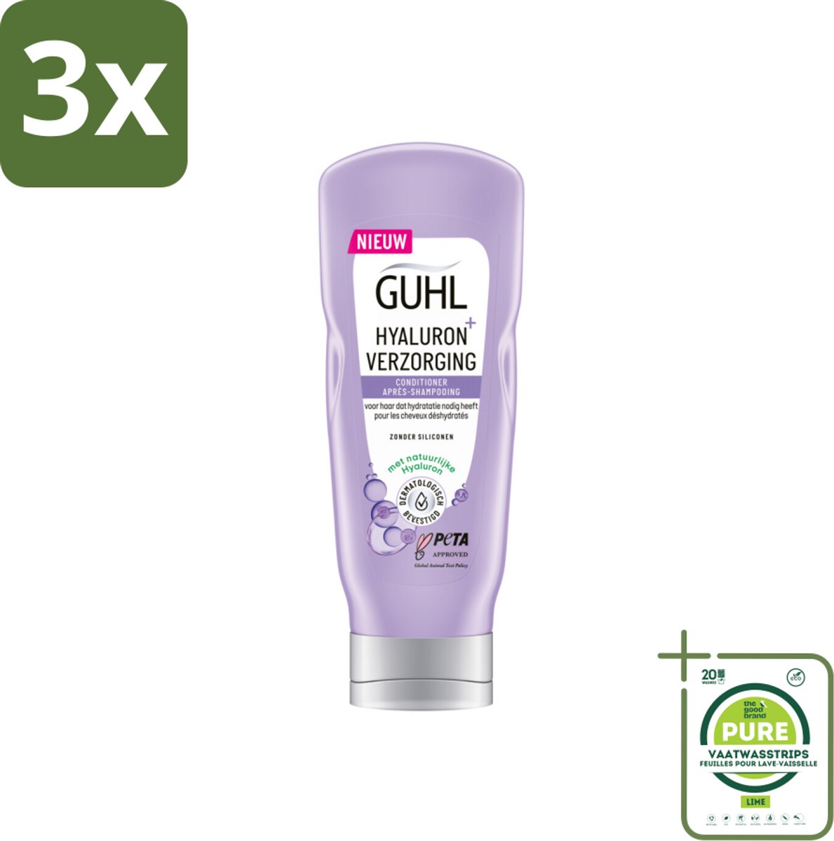 3 x Guhl - Conditioner - Hyaluron+ Verzorging - 200 ml - Grootverpakking - Hydraterende Conditioner - Hyaluron Conditioner - Droog Haar - Haarverzorging - Conditioner Voor Droog Haar