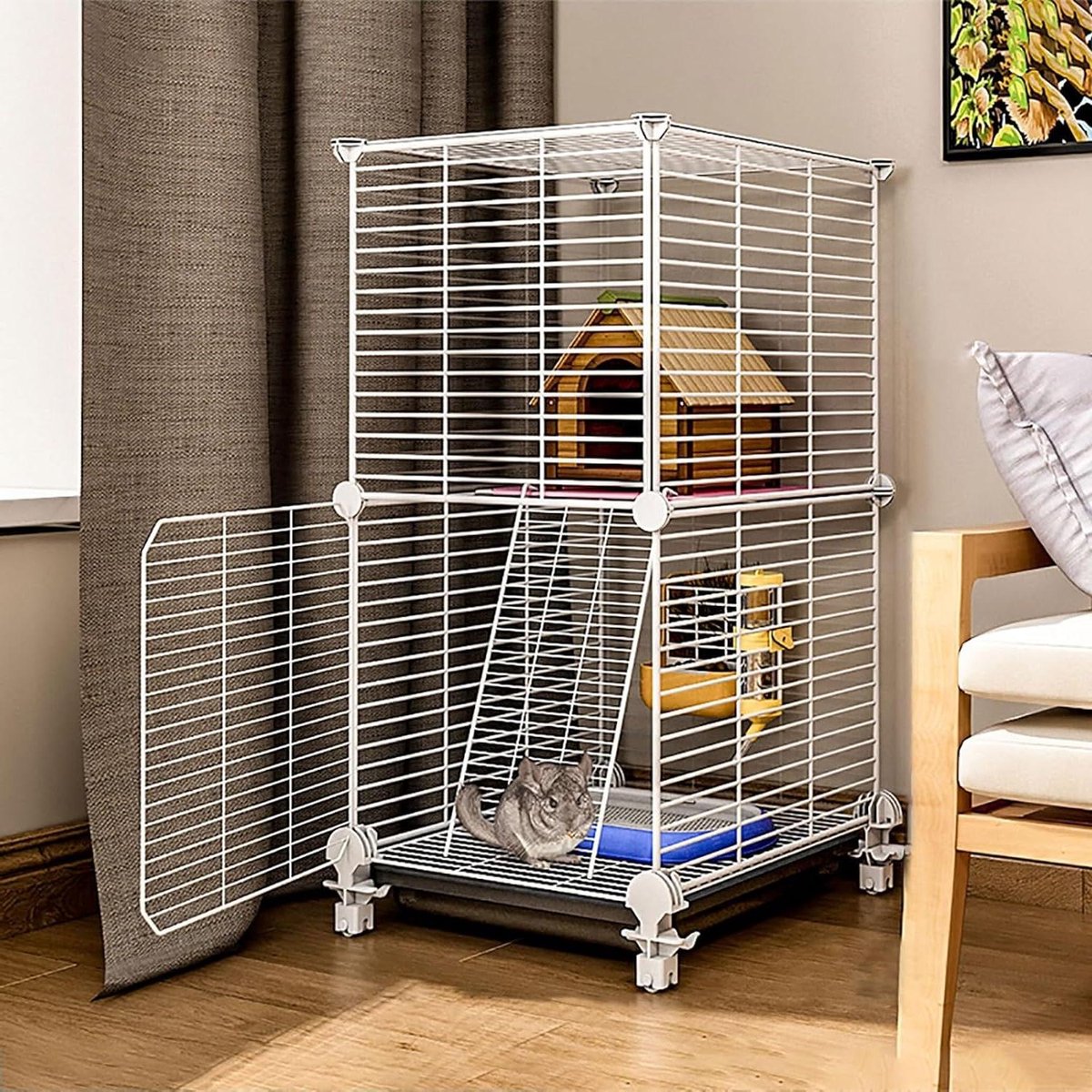 Kattenkooi Binnen - Huisdierverblijf Kleine Dieren - Veilig Huisdieren Verblijf - DIY Montagemogelijkheden - 39x39x76cm - Wit