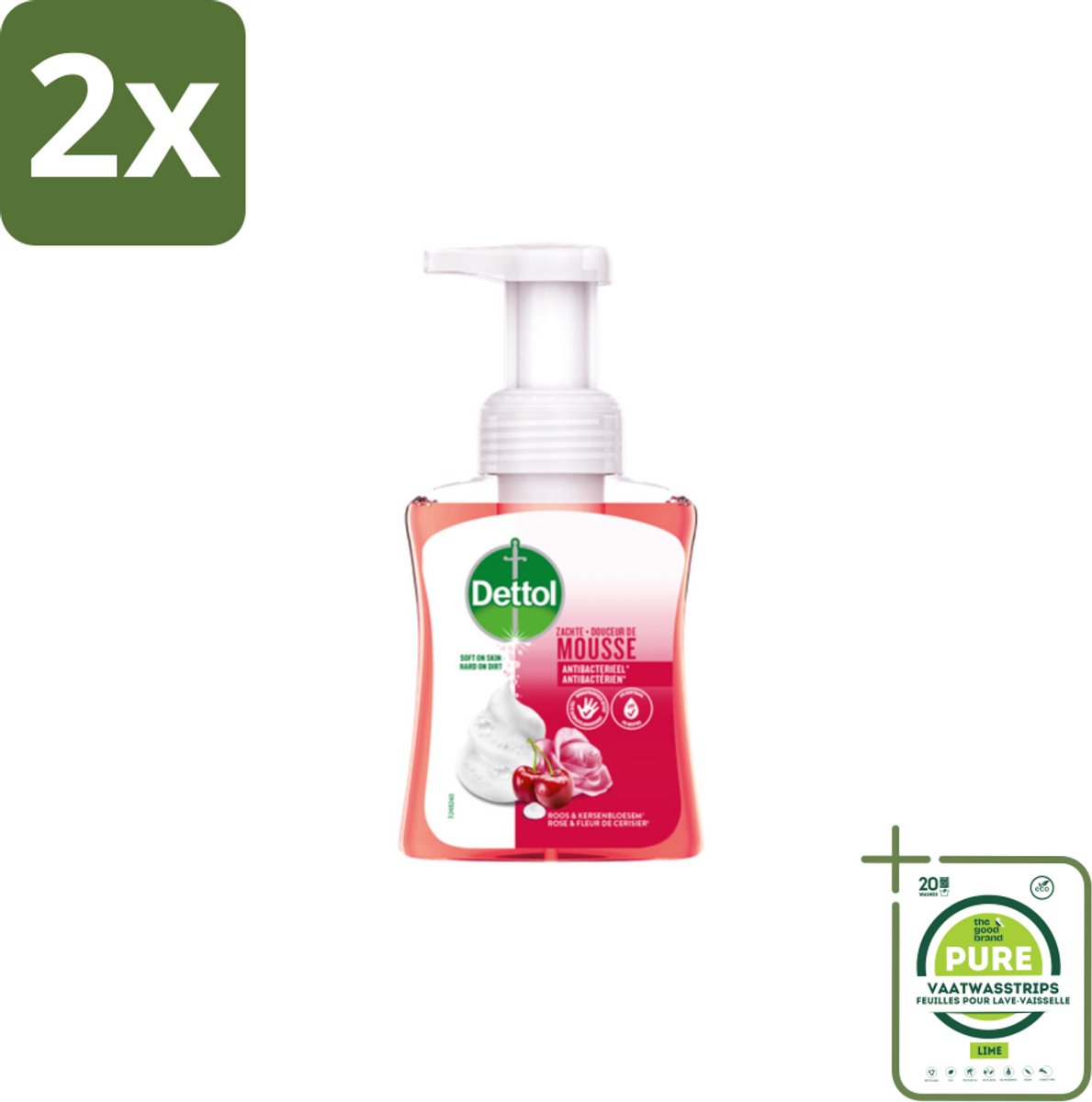 Dettol - Foam Handzeep - Rozen & Kersenbloesem - Zacht Mouse - 250 ml - Voordeelverpakking - 2 stuks - Antibacteriële handzeep - Schuimende handzeep