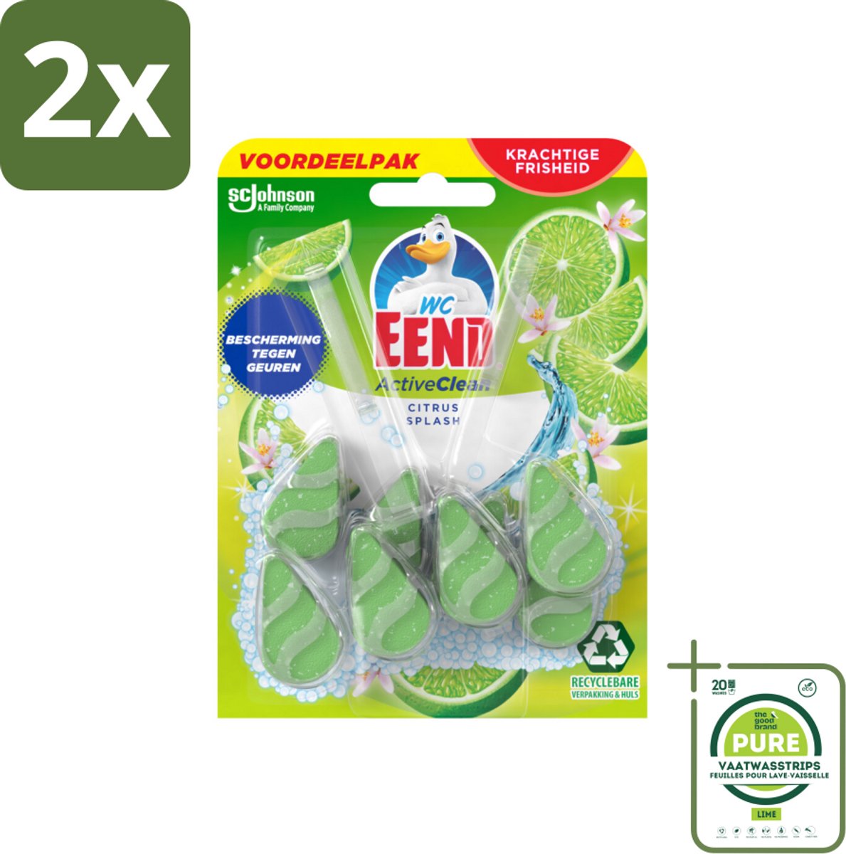 WC Eend - Active Clean Citrus - Toiletblok Duopack - Krachtige Citrusgeur - 2 Toiletblokken - Voordeelverpakking - 2 stuks - Toiletblok - Toilet schoonmaken