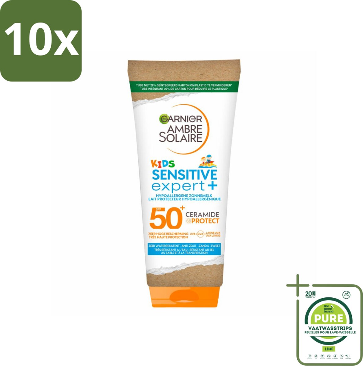 10 x Garnier - Ambre Solaire - Zonnebrandmelk - Kids Sensitive Expert - Hypoallergeen - SPF 50+ - 175 ml - Grootverpakking - Zonnebrand - Zonnebescherming - Kinderzonnebrand - Gevoelige Huid - SPF 50