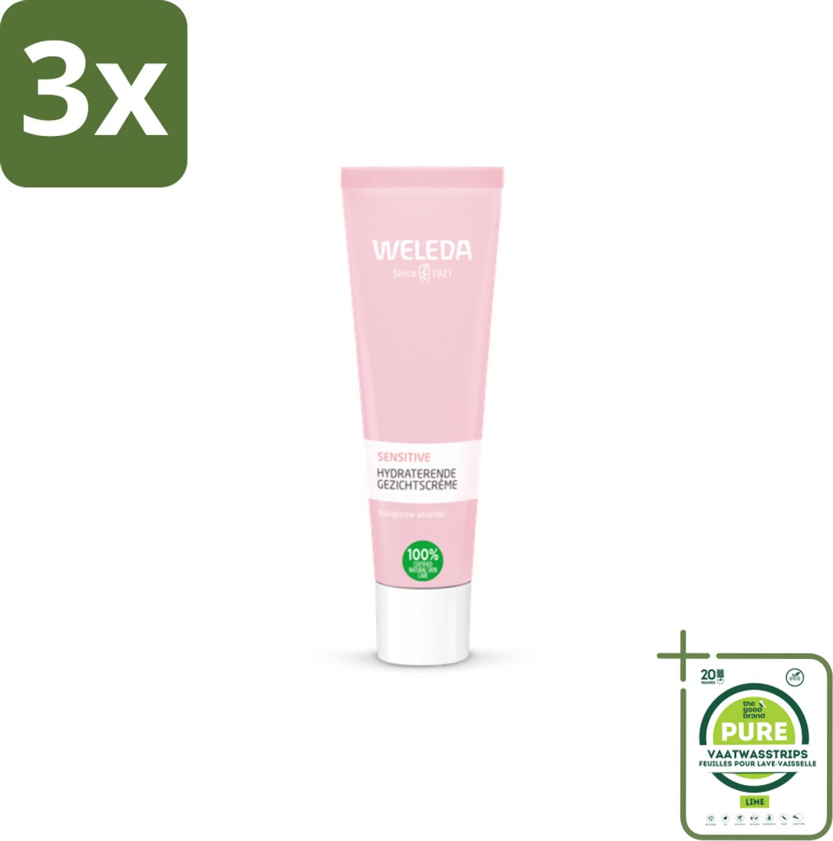 3 x WELEDA - Gezichtscrème Sensitive Hydraterend - Voor gevoelige huid - 30 ml - Grootverpakking - Gevoelige Huid - Hydraterende Crème - Vegan Crème - Biologische Amandelolie - Kalmerende Crème