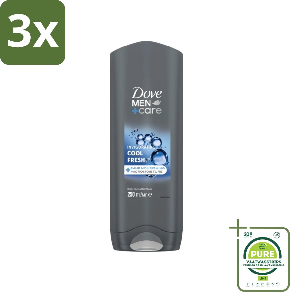 3 x Dove Men+Care Douchegel - Cool Fresh - Grootverpakking - Douchegel - Verzorging Mannen - Hydraterende Douchegel - Dove Men+care - Micromoisture