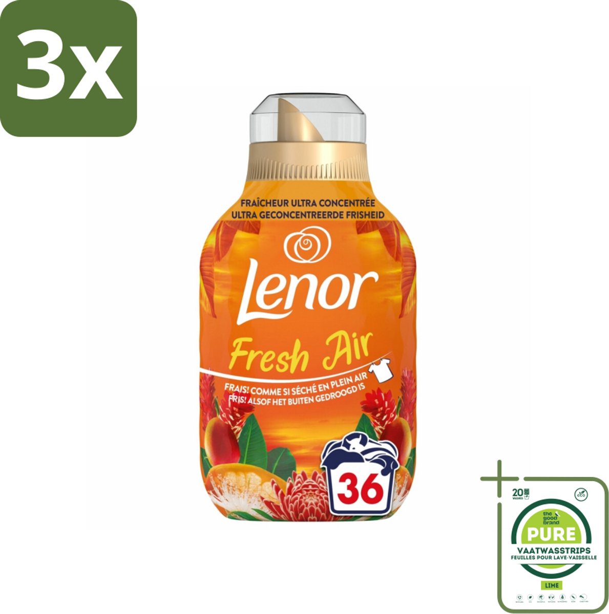 3 x Lenor - Wasverzachter - Fresh Air Tropenzon - Ultra Geconcentreerd - 36 Wasbeurten - Grootverpakking - Lenor Wasverzachter - Wasverzachter Tropenzon - Tropische Geur - Frisse Geur - Wasverzachter Fresh Air
