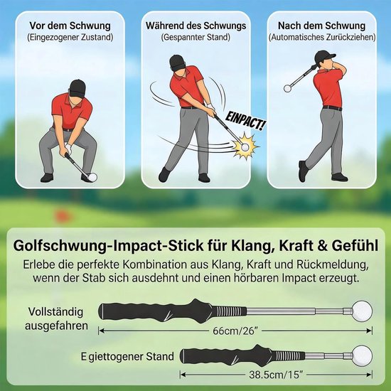 Ryoudavell - Telescopische Golf Swing Trainer Stick - Verstelbare Golf Training Aid voor Ritme, Kracht en Houding - Golf Accessoire met Ergonomische Handgreep voor Binnen en Buiten van ryoudavell — afbeelding 3