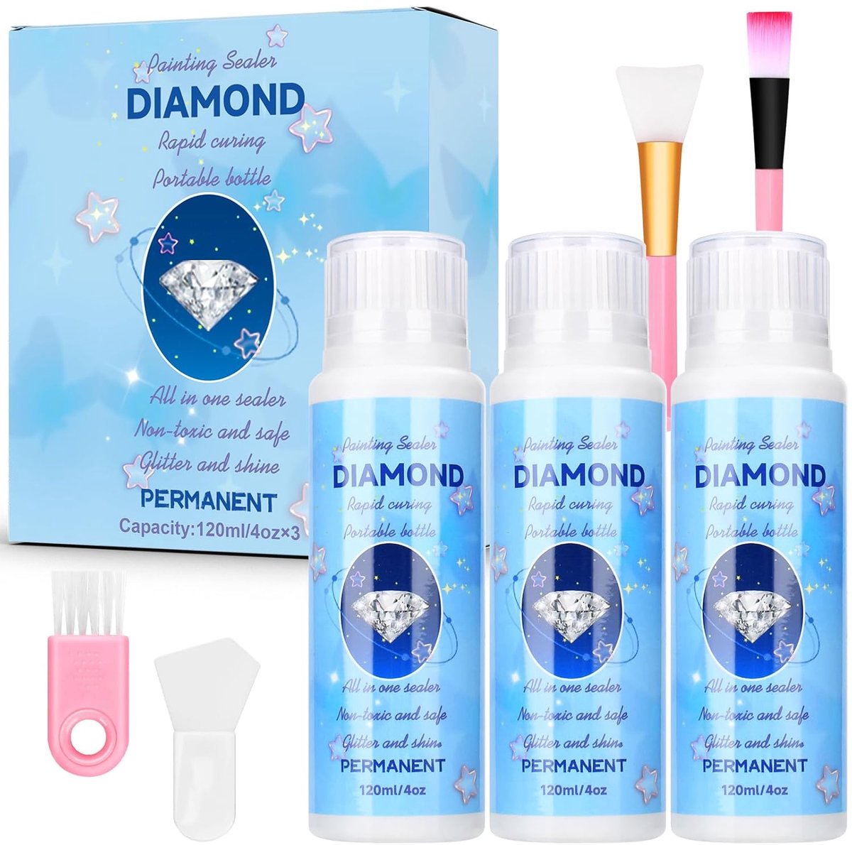 SnelShoppen - 5D Diamant Schilderen Kit met Transparante Lijm en Accessoires, 3 x 120 ml, Inclusief 4 Accessoires voor Creatieve Projecten