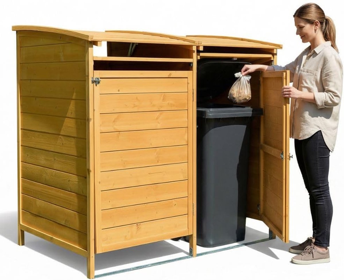 SnelShoppen - Melko Afvalcontainer Box 240 Liter, 140 x 85 x 127 cm, Hout | Inclusief Achterwand, Afvalbak voor Voortuin, Oprit en Binnenplaats met Wi