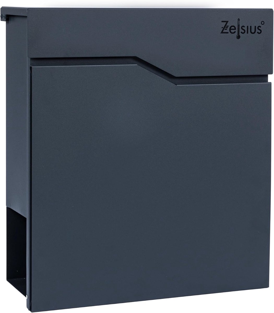 SnelShoppen - Zelsius Wave brievenbus met krantencompartiment, antraciet RAL7016, met geïntegreerd soft-close effect, wand- of staande montage, brieve