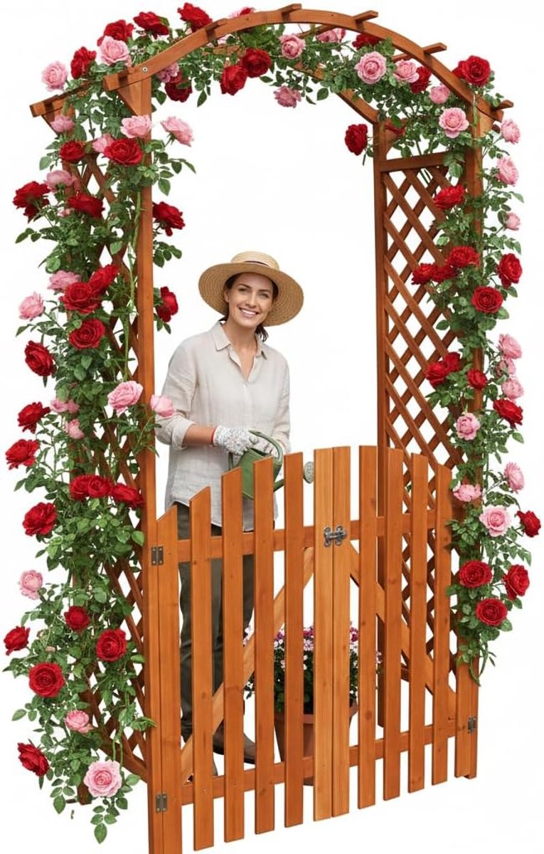 SnelShoppen - Houten Rozenboog met Poort en Spalier voor Klimplanten - Weerbestendige Pergola voor Tuin en Voortuin - Decoratieve Tuinaccessoire voor