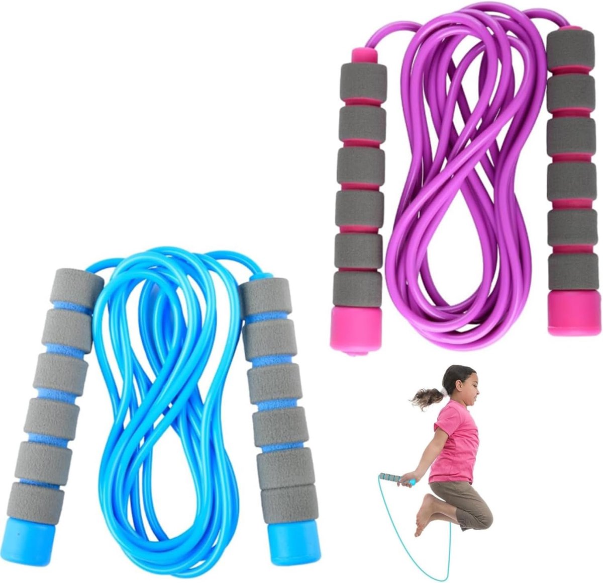 Touwspringen voor kinderen - 2 stuks - verstelbare lengte - met geheugenschuim handvat - ideaal voor fitness - SnelShoppen