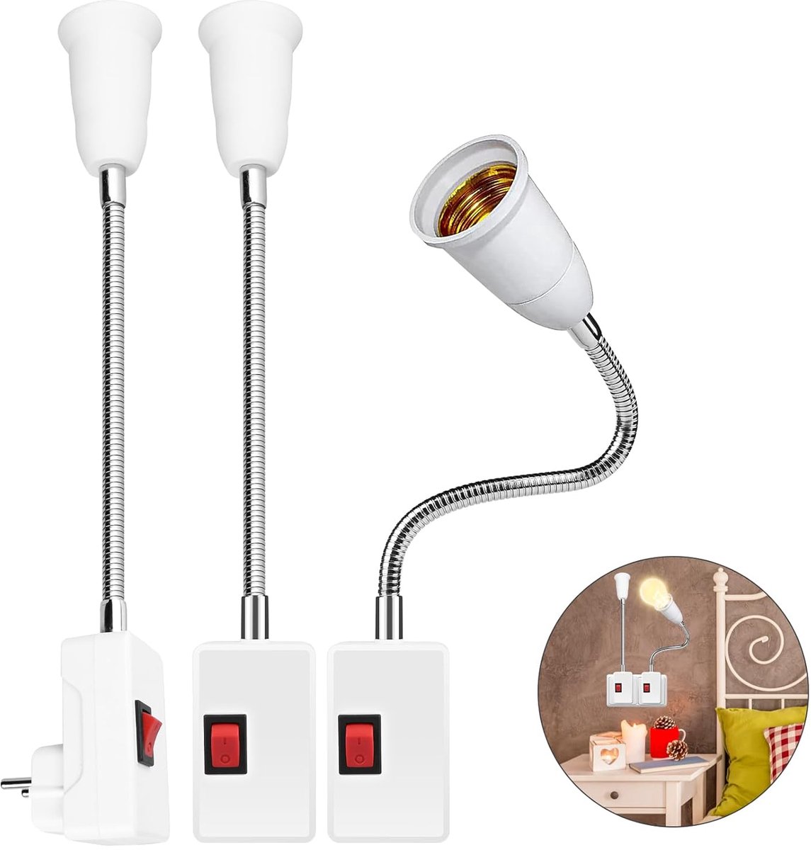 E27 lampfitting met schakelaar - 33 cm verstelbaar - Roterende sokkel - Ideaal voor leeslamp - SnelShoppen