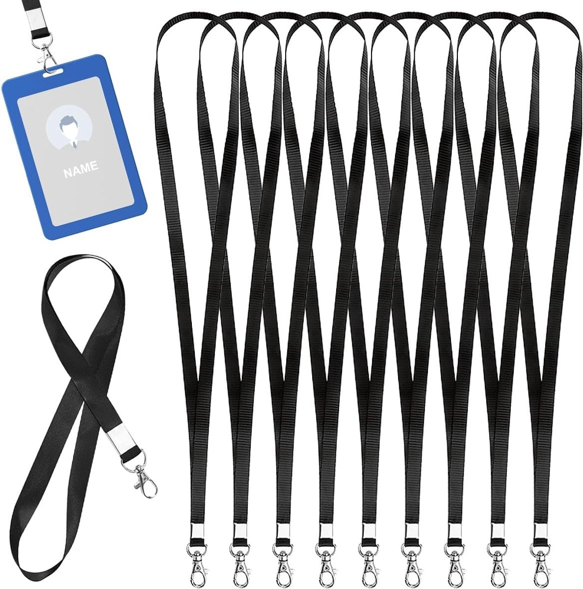 Allecto Plus - Sleutelkoord Zwart Nekkoord 45 cm Lang met Draaibare Haken - Geschikt voor Sleutels, ID-Kaarten en Meer - Set van 20 Stuks