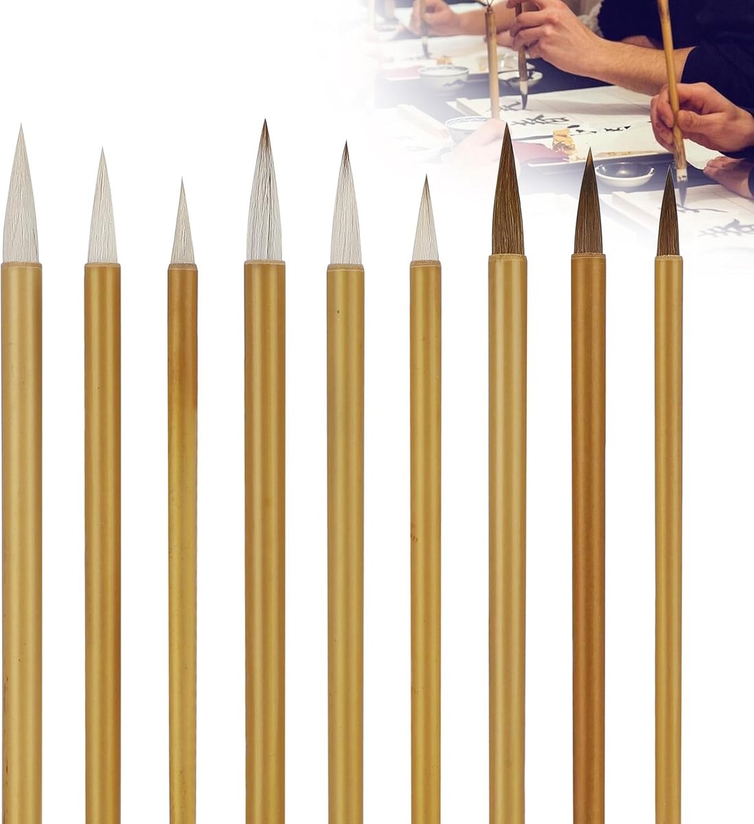 Chinese kalligrafie kwastenset, 9 stuks schilderpenselen in 3 maten, voor schrijven en tekenen van inkt en aquarel