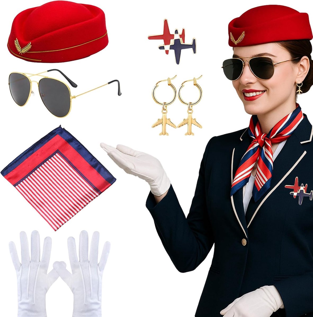 Stewardess Kostuumaccessoires voor Dames Sjaal Handschoenen