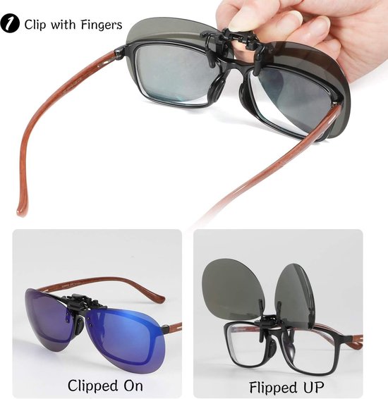 Opzetstuk Zonnebril - 2 Stuks Flip Up Gepolariseerde Clip-on Voor Voorschrijving, Randloze Bijziendheid Voor Vrouwen en Mannen — afbeelding 5