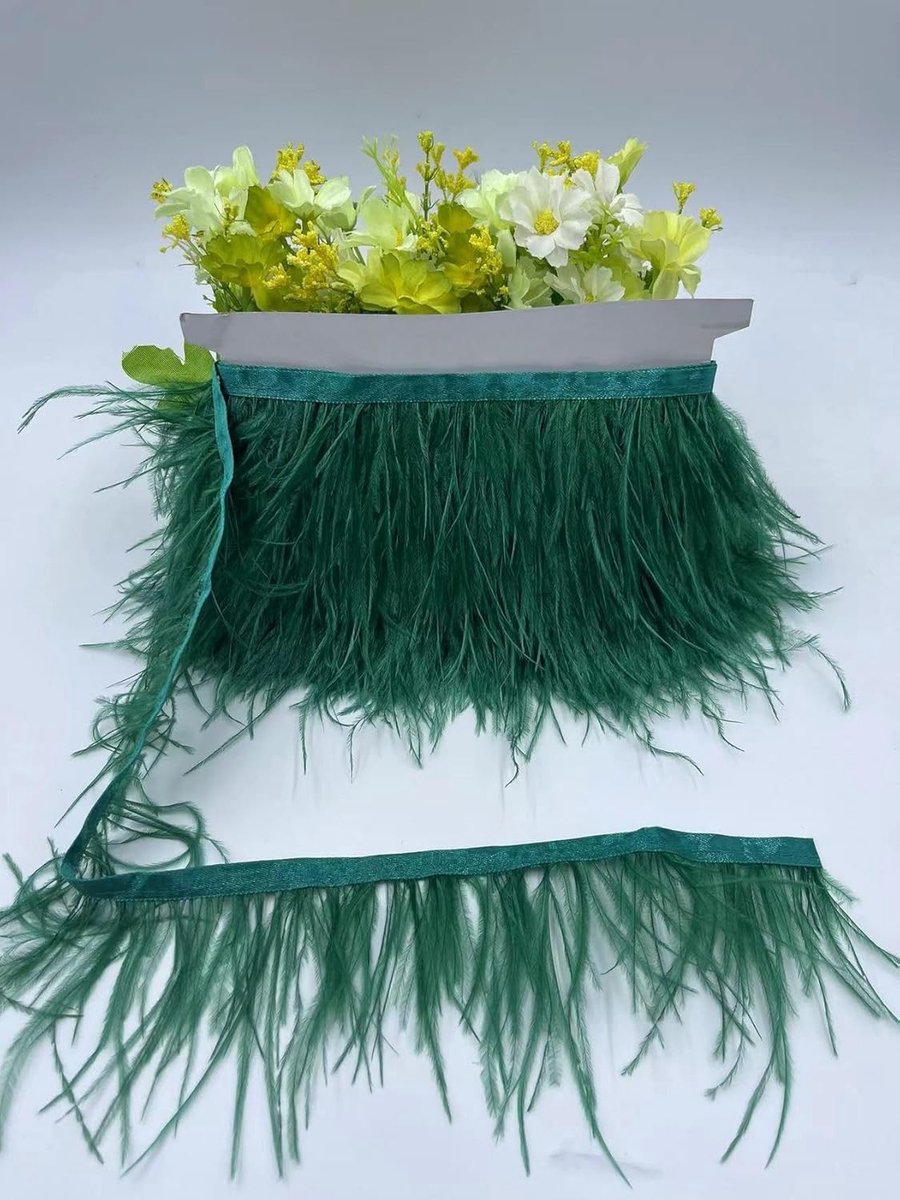 Ostrichveren Franje met Satijnen Lint - 2M Brede Veren Strips voor DIY Naaien, Kerstkostuums en Creatieve Projecten