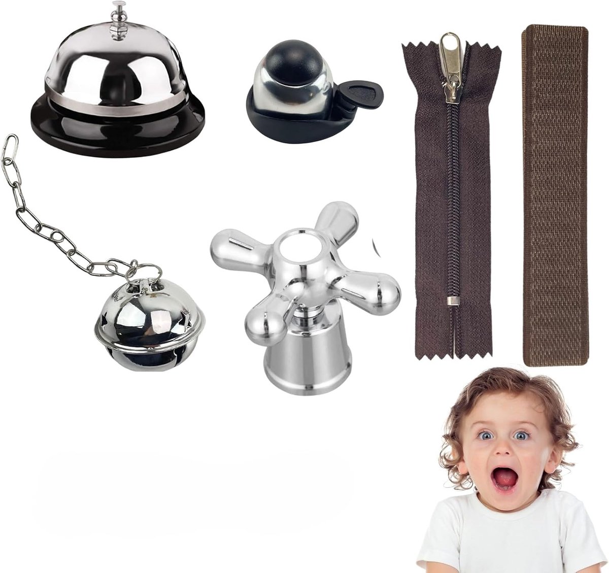 Board DIY Accessoires voor Peuters - Zintuiglijke Bord Onderdelen - Kinderrits - Kerstbel - Maaltijdbel - Fietsbel - Klittenband - Montessori Speelgoed - Vroege Ontwikkelingsmaterialen