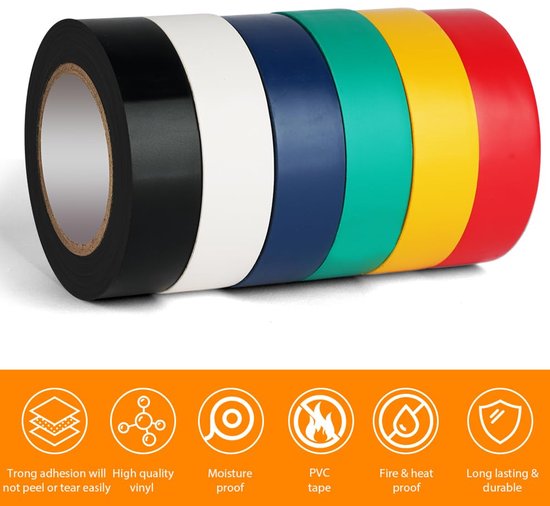 Electrical Tape, 6 Rolls 19mm 20m Pvc Insulation Tape, Moisture — afbeelding 2