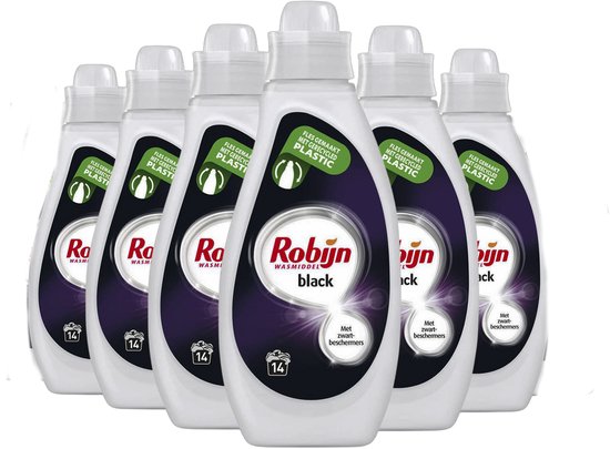 Robijn Black Vloeibaar Wasmiddel – 6 x 700 ml – Voor Zwarte & Donkere Was