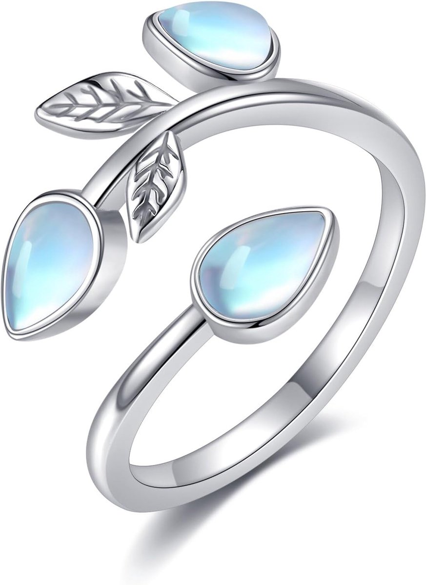 blad ring sterling zilver verstelbare band maansteen ringen boho