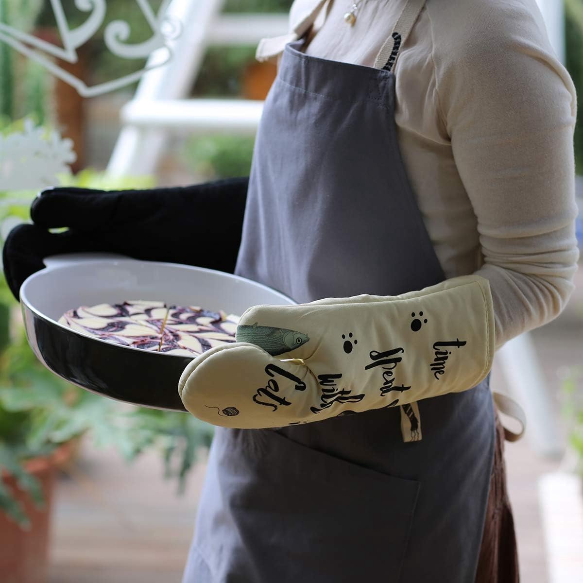 ovenwanten katoen, 17 * 31CM, ovenwanten kookhandschoenen hittebestendig voor koken en bakken, cadeaus voor kattenliefhebbers (kattenovenhandschoenen)