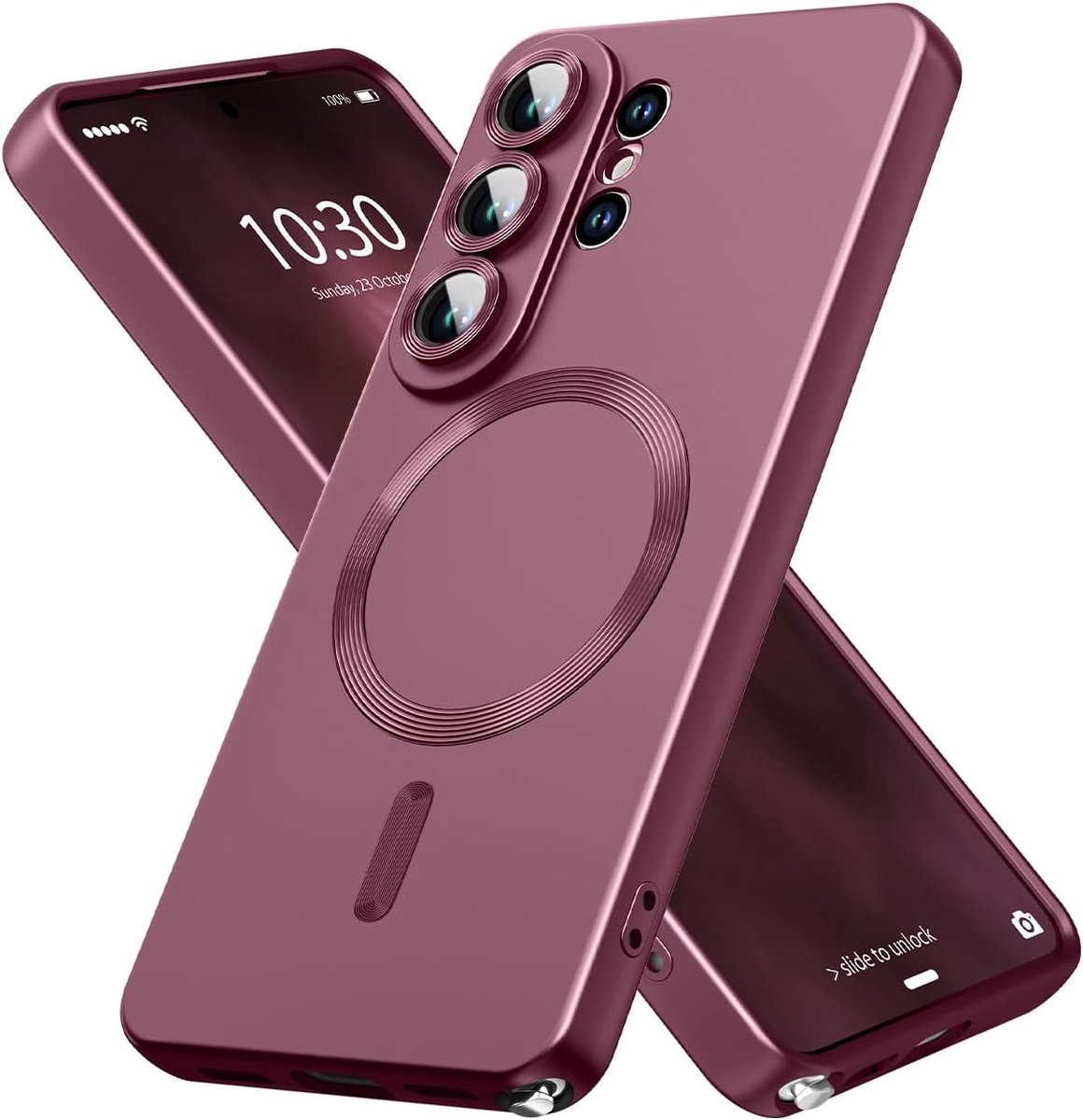masanoya Magnetische beschermhoes voor Samsung Galaxy S26 Ultra, compatibel met MagSafe, geïntegreerde lensbescherming, dun en zacht, van siliconen, schokbestendig, met metallic glans (bordeauxrood)