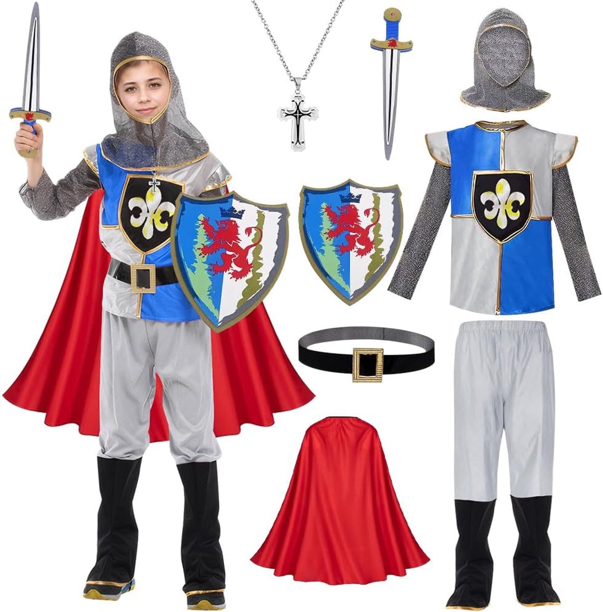 ridderkostuum voor kinderen, Romeins kostuum met cape, helmschild