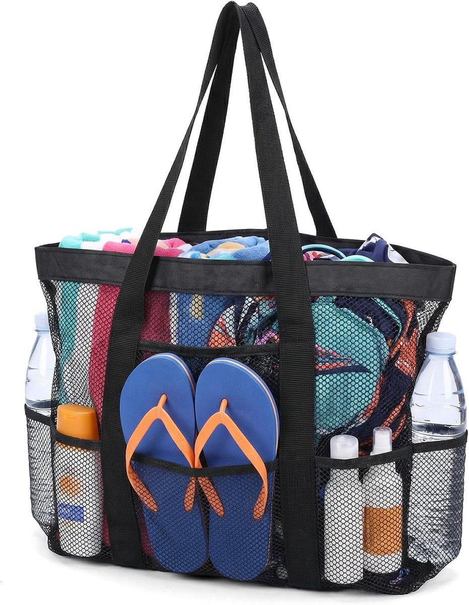 1 stuks mesh-strandtas voor dames, mesh-badtas met tas voor strand