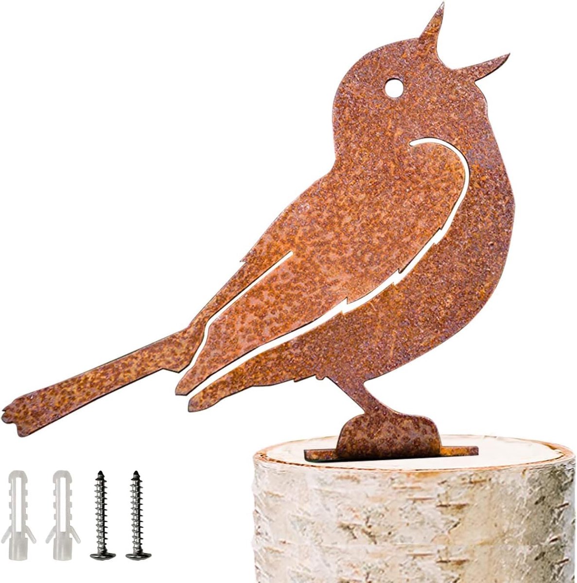 Warbler Tuindecoratie Roestige vogels, Tuinpaal Roestige decoratieve vogel met schroef om roestige tuindecoratie in hout te schroeven, Tuindecoratie Vintage Metalen vogels Tuindecoratie