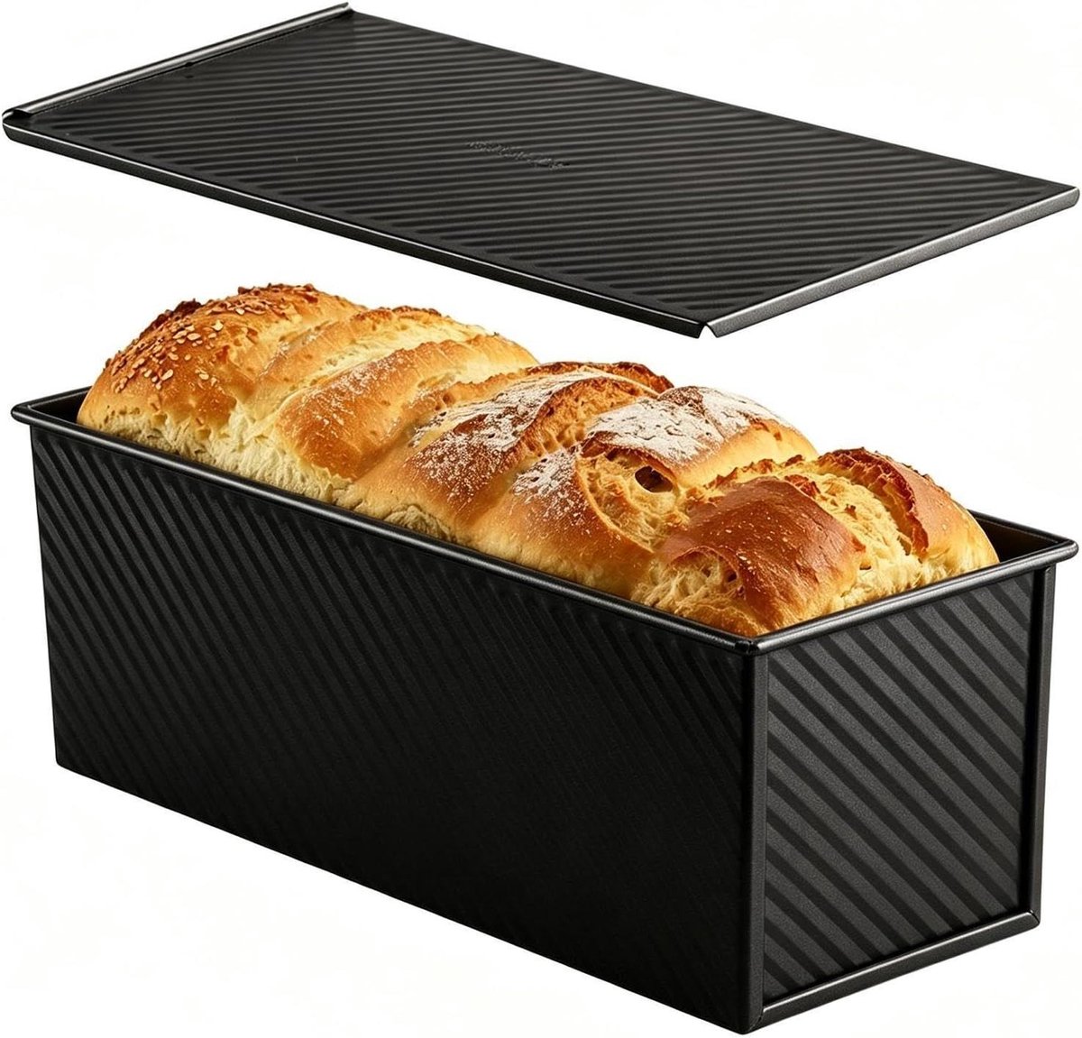 Brood bakpan - Broodvorm met deksel - Brood bakken - Golvend anti-aanbak patroon - 32x12x11 cm - Zwart