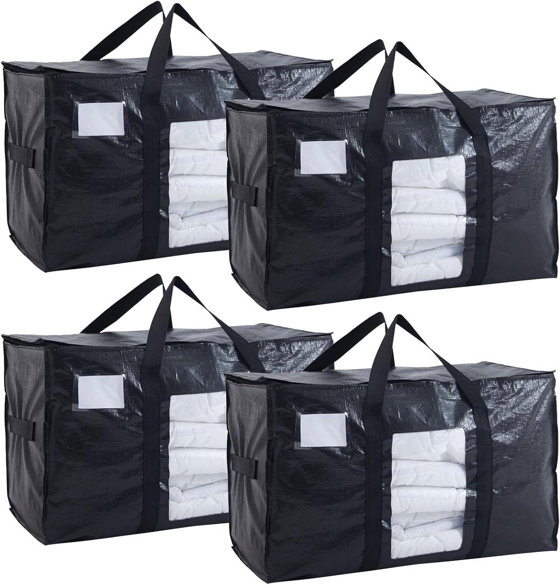 Verhuiszakken met Handgrepen - Opbergdozen Rits - Ruimte Organiseren - Praktisch Raamdesign - 70x35x42 cm - Zwart
