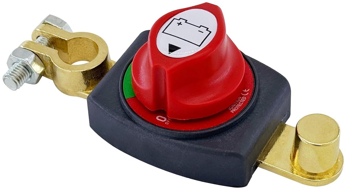 Top Post Battery Disconnect Switch, 12-48 V Battery Power Cut Master Switch Disconnect Isolator for Car, Vehicle, RV and Boat (Negative, On/Off)