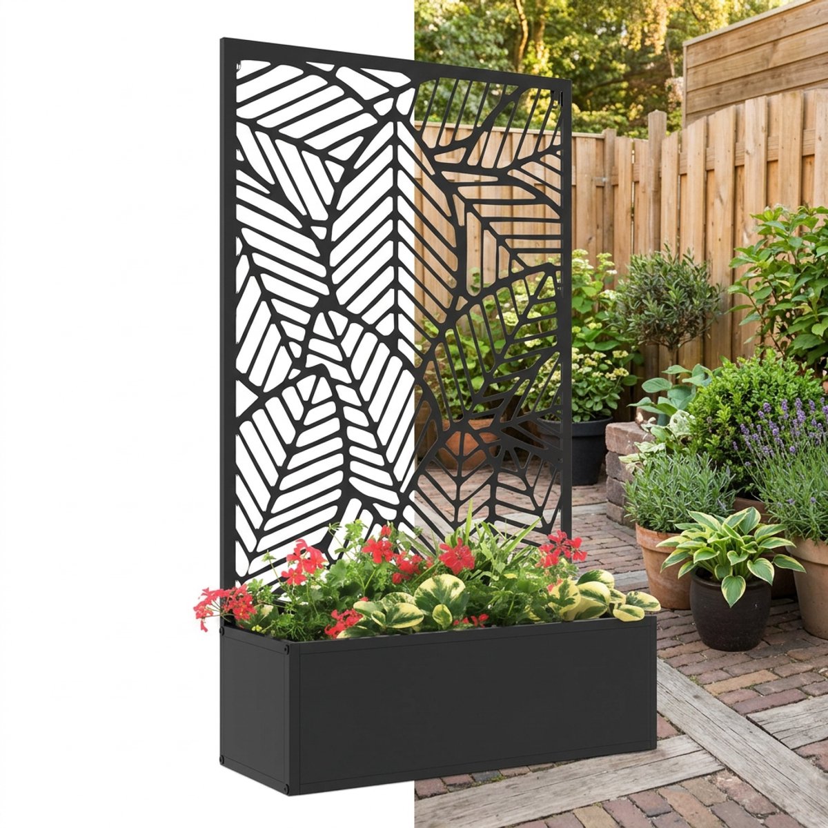 Plantenbak met klimrek - Bloembak - Weerbestendig - Met trellis - Buiten - Hout - Plantenrek - Rechthoekig - Zwart