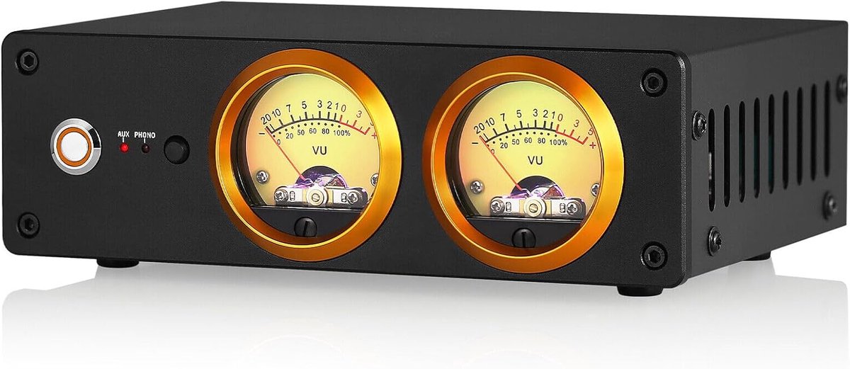 Phono Voorversterker voor MM platenspeler, hoofdtelefoonversterker met VU-meter (T13)