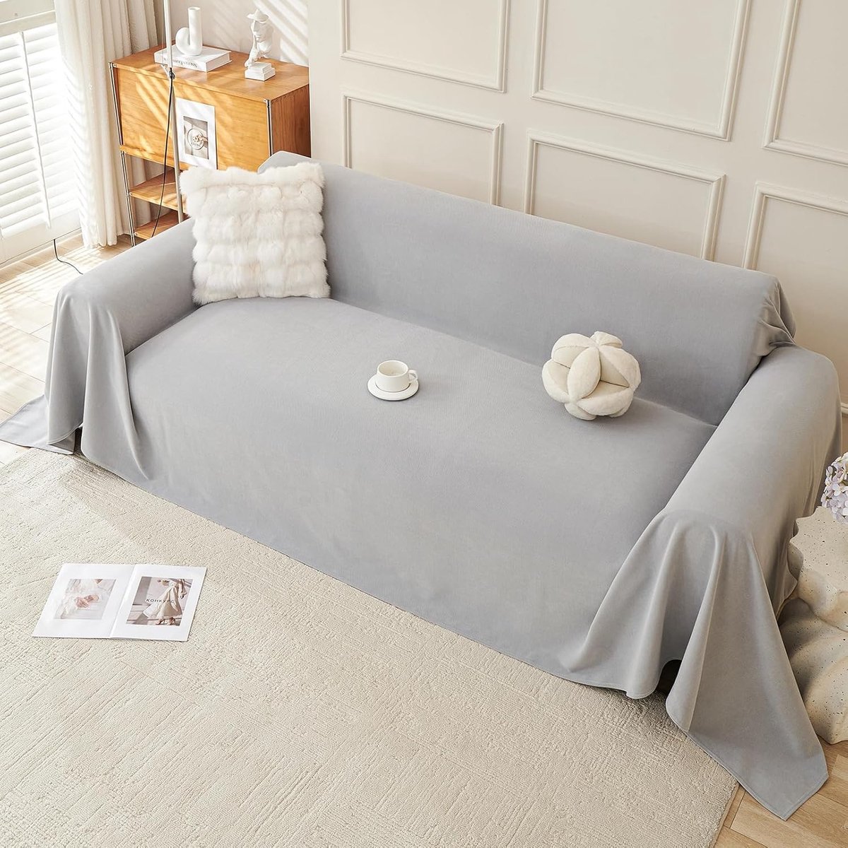 Lichte Grijze Sofa Hoes voor Bescherming tegen Krassen, Waterdicht en Antislip, Geschikt voor Huisdieren en Kinderen, 340x180cm