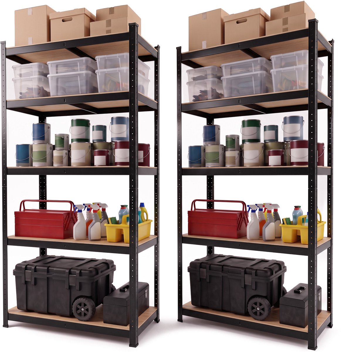 Infinity Goods Stellingkast Zwart - Set van 2 - 180x90x40 cm - Metalen Opbergrek - Voorraadkast - Magazijnstelling 5 Planken - Max. 175kg Per Plank, 875kg Totaal