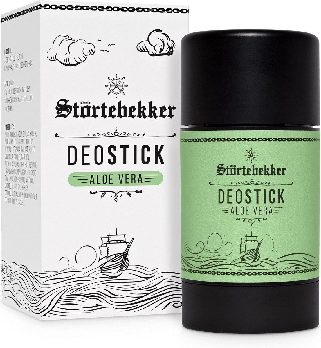 Störtebekker® Premium Deostick Aloë Vera - Deodorant Stick zonder Aluminiumchloride & Parabenen - Geeft Vocht door Toverhazelaar & Bestrijdt Geurtjes - Frisse & Milde Geur - 75g