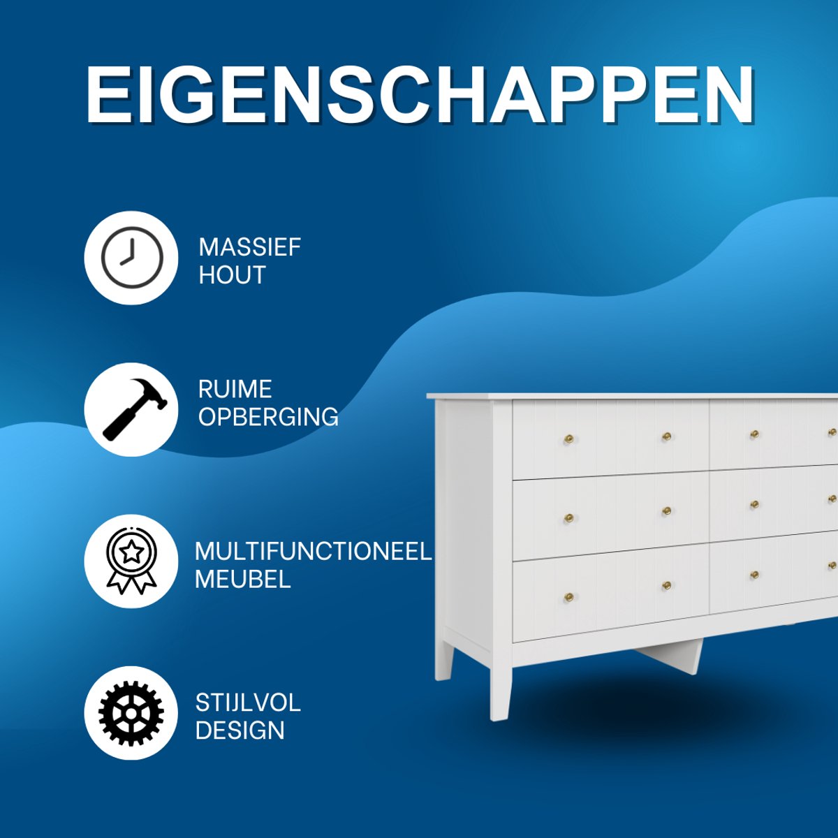 Getone Hoge Ladekast – Voor Slaapkamer, Woonkamer & Eetkamer – 6 Lades Opbergmeubel – Massief Hout