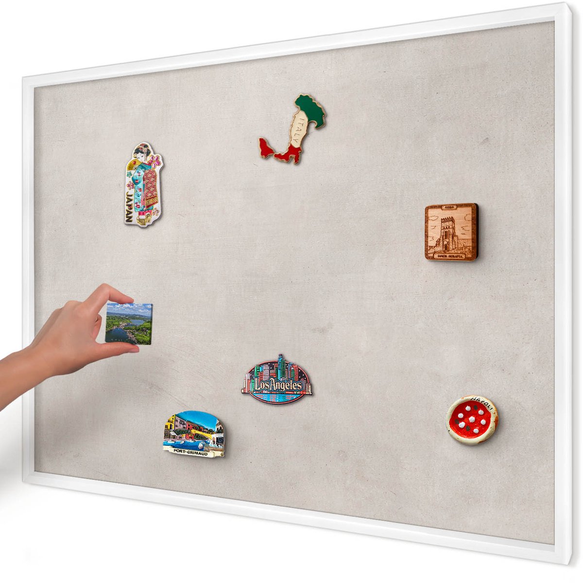 Artprintcave Grijs Magneetbord mit Witte Lijst - 100x70 cm - Grijze Elegantie Magnetisch Bord - Minimalist Magneetbord Voor Foto's - Texturen