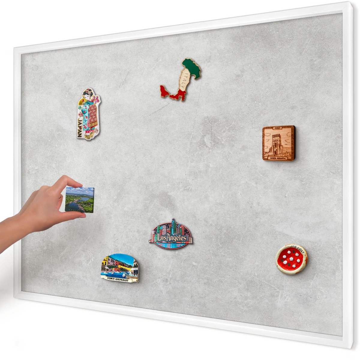 Artprintcave Grijs Magneetbord mit Witte Lijst - 100x70 cm - Grijze Elegantie Memobord Keuken - Minimalist Magneetbord Voor Foto's - Achtergronden En Patronen