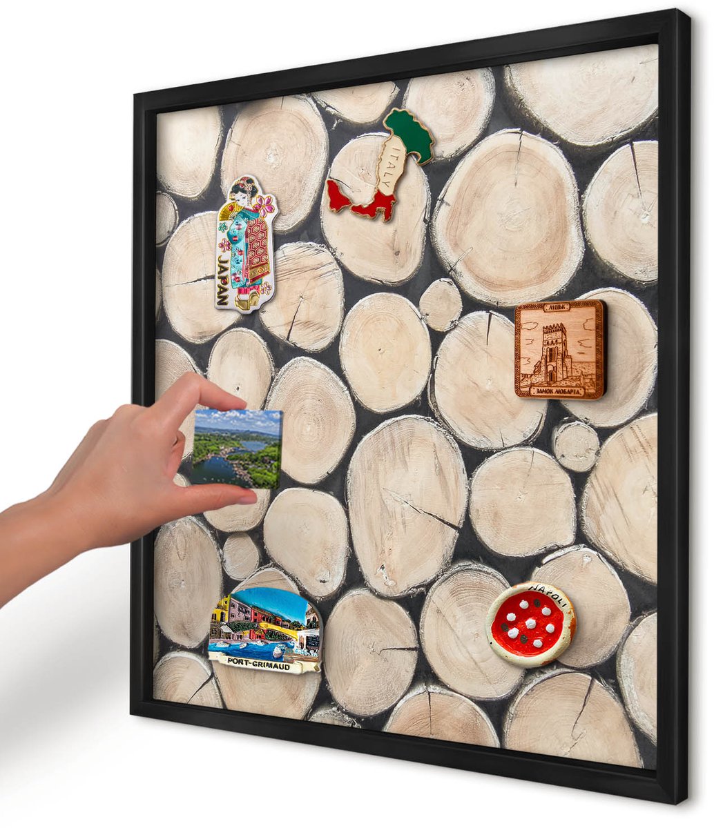 Artprintcave Beige Magneetbord mit Zwart Frame - 50x50 cm - Houtstructuur Magneetbord Voor Foto's - Rustiek Memobord Keuken - Texturen