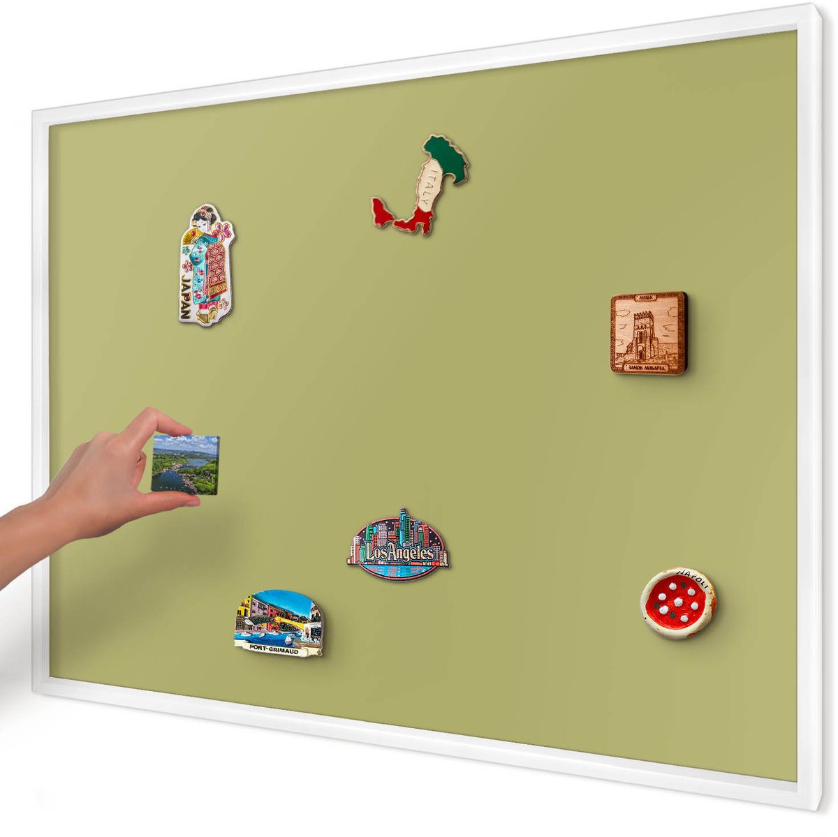 Artprintcave Groente Magneetbord mit Witte Lijst - 100x70 cm - Groene Vintage Magneet Bord mit Frame - Minimalist Bord Voor Magneten - Achtergronden En Patronen