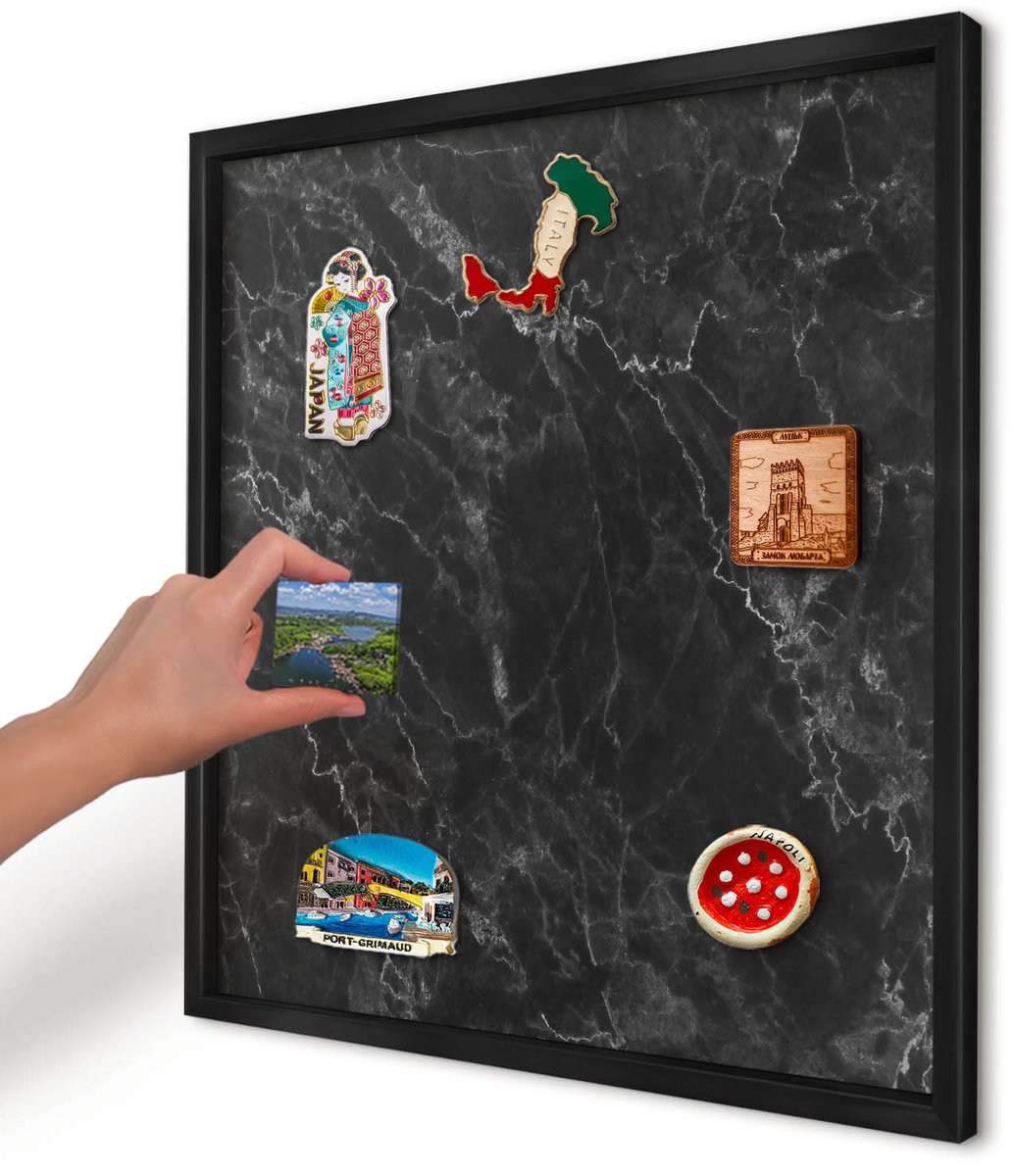 Artprintcave Zwart Magneetbord mit Zwart Frame - 50x50 cm - Marmeren Elegantie Magnetische Organizer - Modern Bord Voor Magneten - Texturen