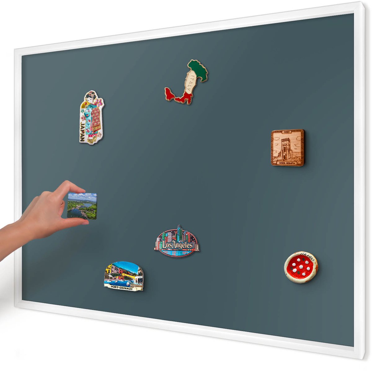 Artprintcave Turkoois Magneetbord mit Witte Lijst - 100x70 cm - Turkoois Magnetisch Bord Voor Magneten - Minimalist Memobord Keuken - Achtergronden En Patronen