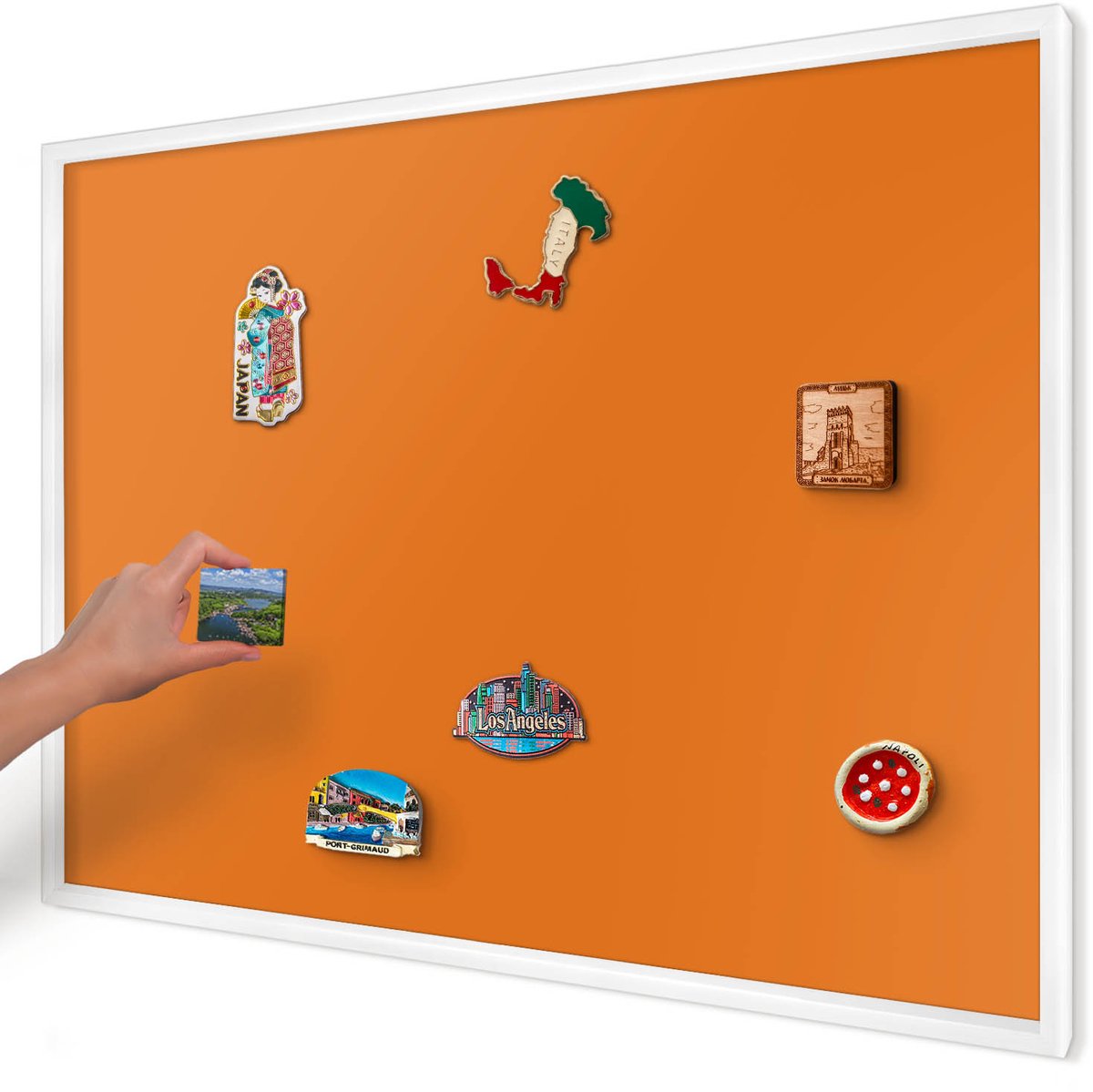Artprintcave Oranje Magneetbord mit Witte Lijst - 100x70 cm - Sterk Oranje Bord Voor Magneten - Minimalist Wandbord Magnetisch - Achtergronden En Patronen